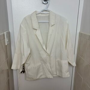 Vintage 1980s Elegant White Women's Button Blazer (faux Linen-feel) Size 14